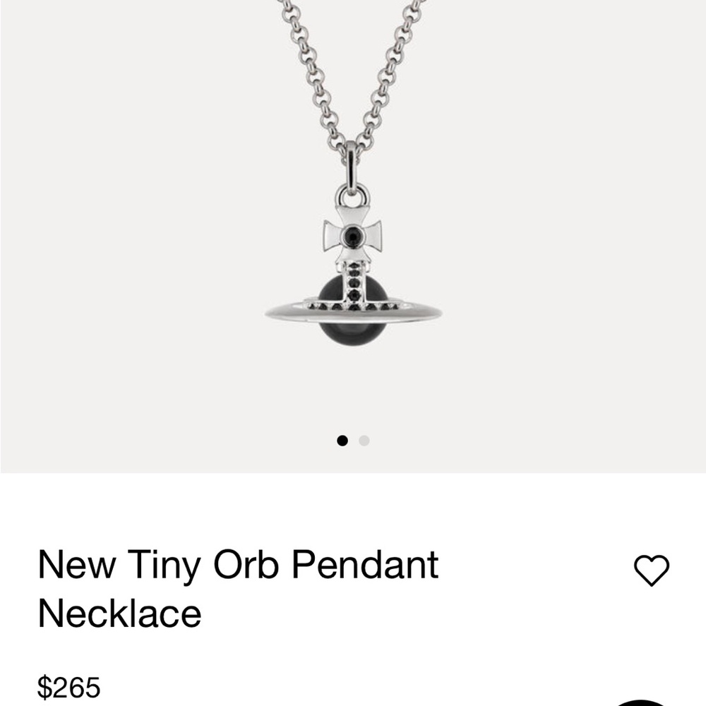 Vivienne Westwood Heart Orb Pendant Necklace Silver Tone Black Saturn Ring - Picture 9 of 10